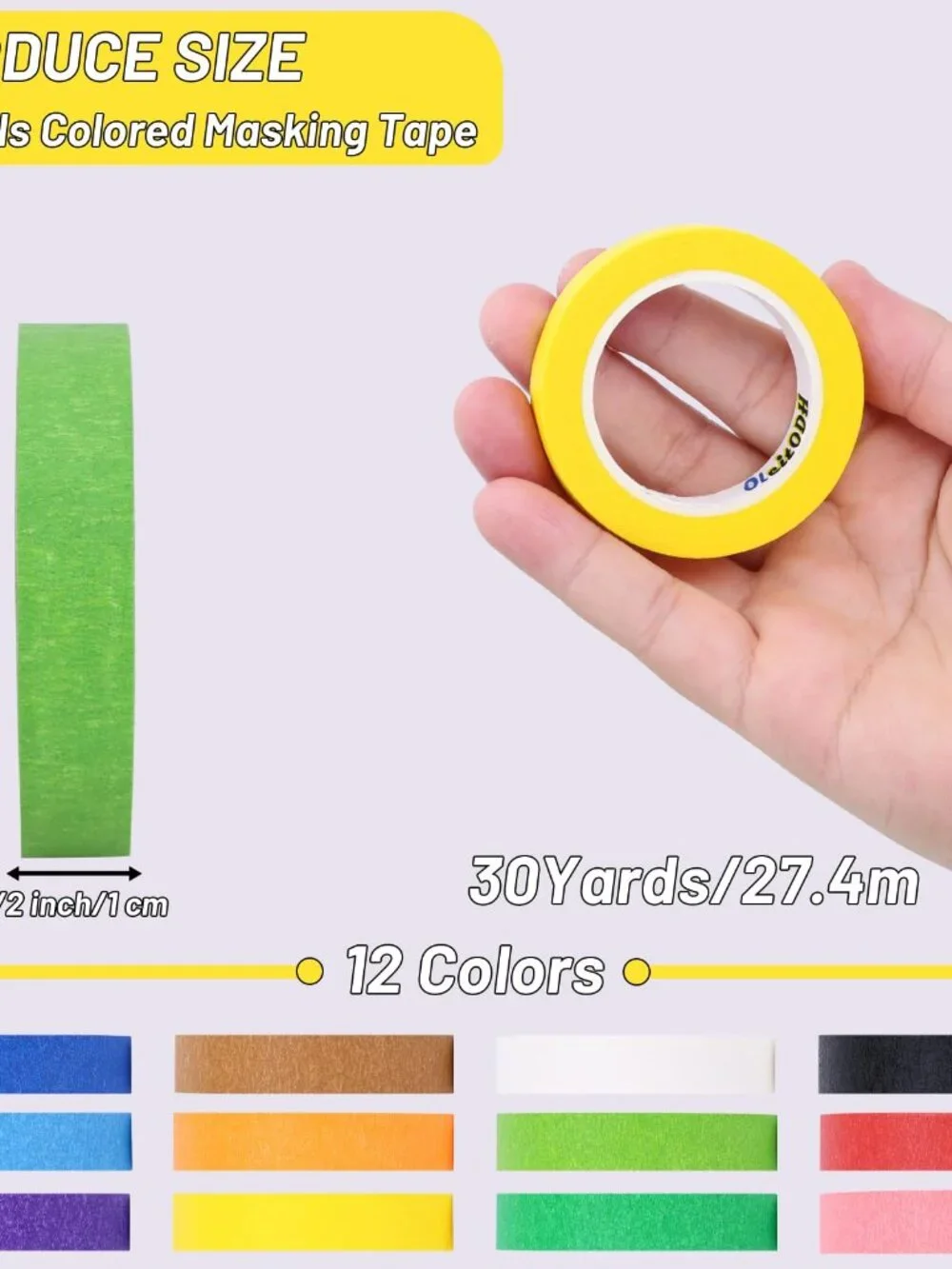 Oleitodh 12 Rolls Colored Masking Tape-1/2 inch x 1080 Ft Painters Tape, Rainbow